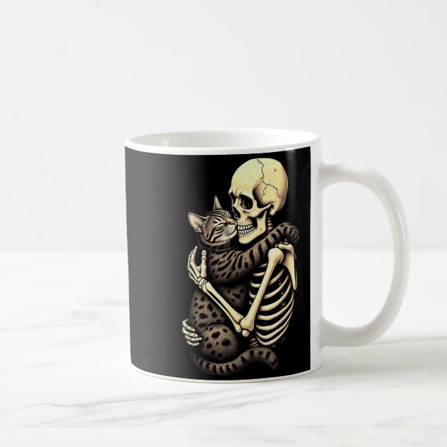 Mug Squelette drôle qui étreint un chat Halloween amat (Droite)