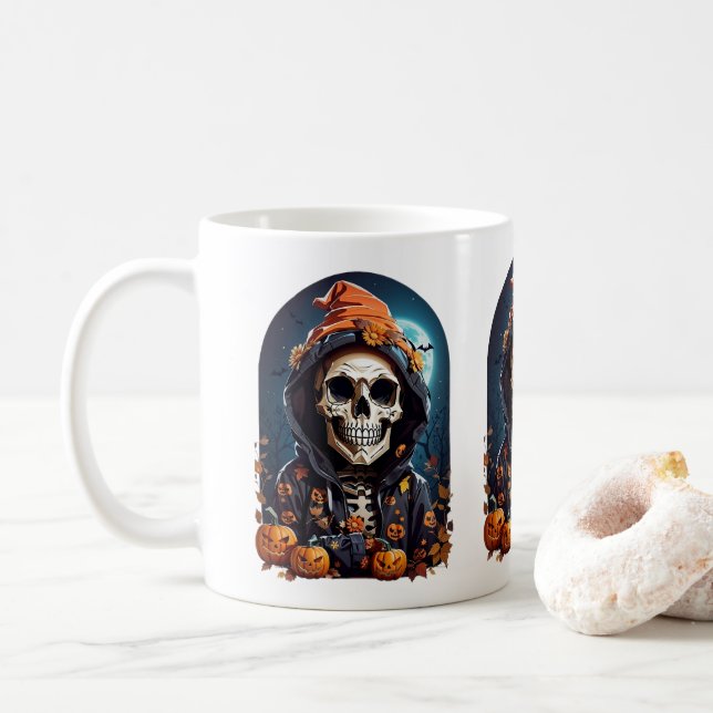 Mug Squelette éffrayant avec Citrouilles mal (Avec donut)