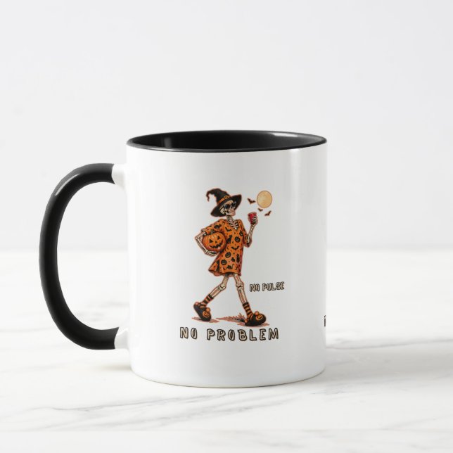 Mug Squelette Halloween - Pas de Pouls Pas de Problème (Gauche)