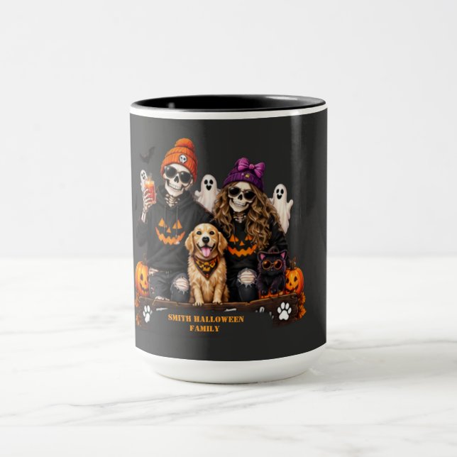 Mug Squelette Halloween Personnalisé Restez Effrayant (Centre)