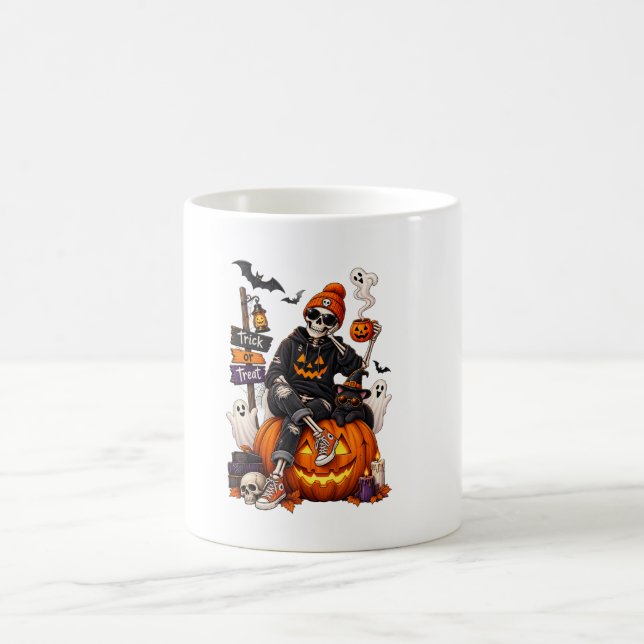 Mug Squelette Halloween Personnalisé Restez Effrayant  (Centre)