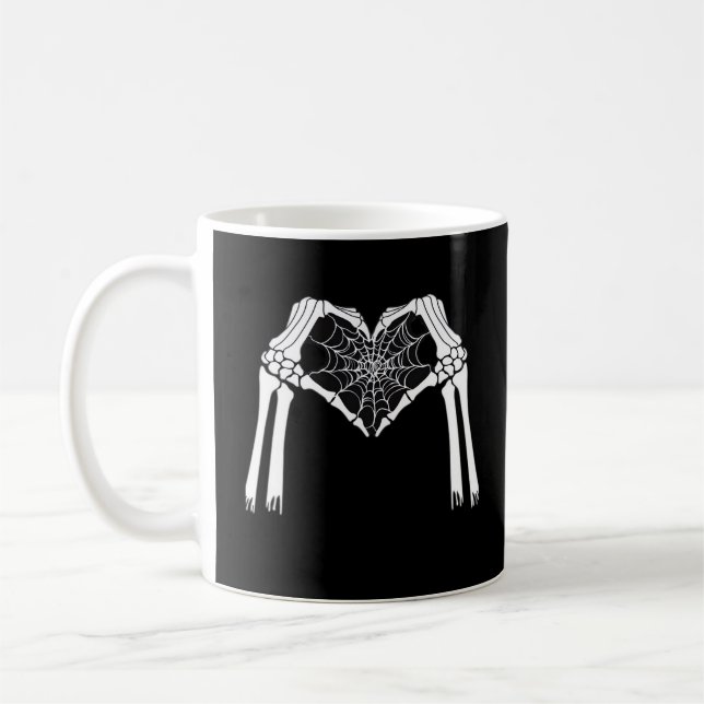 Mug Squelette Mains Cobweb Coeur (Blanc) Classique (Gauche)