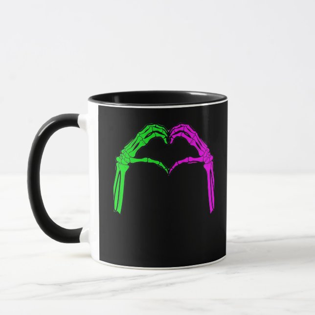 Mug Squelette Mains Coeur Signer Retro Costume Hallowe (Gauche)