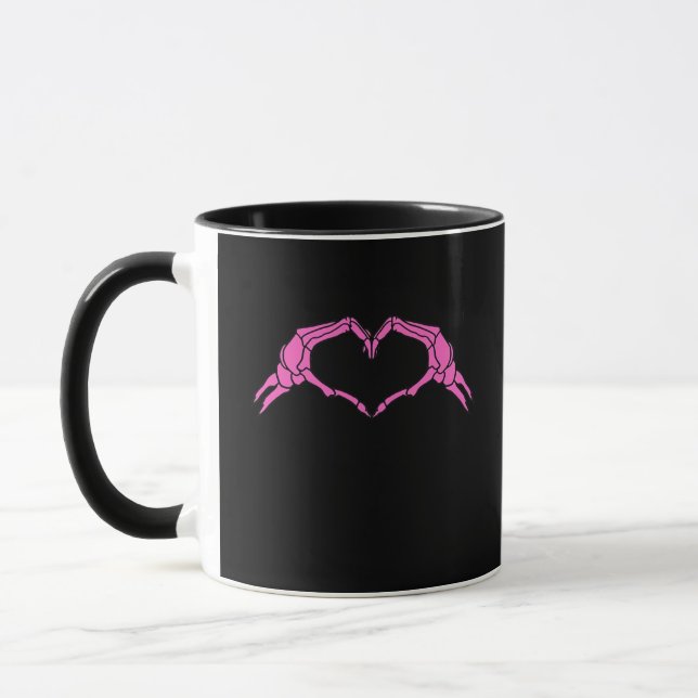 Mug Squelette Mains Panneau Coeur Retro Halloween (Gauche)