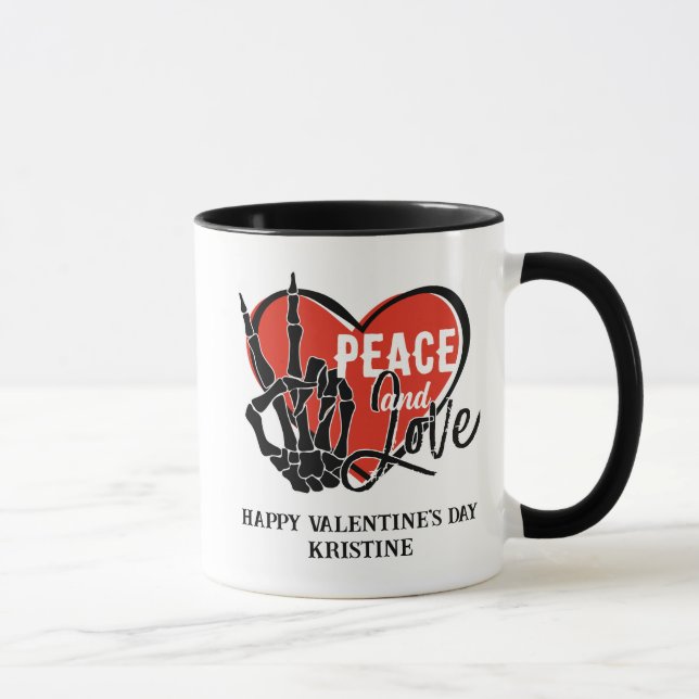 Mug Squelette moderne personnalisé paix et amour main (Droite)