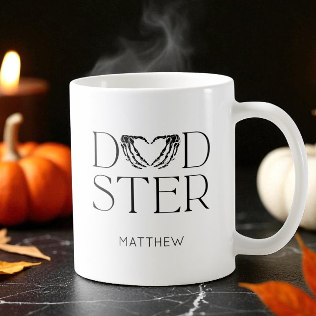 Mug Squelette noir moderne effrayant Dadster Halloween (Modern Black Skeleton Scary Dadster Halloween Dad Coffee Mug)