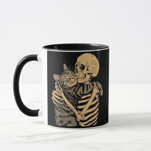 Mug Squelette qui étreint un chat – Cadeau mignon pour (Gauche)