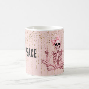 Mug Squelette Rose Paillettes Dorées