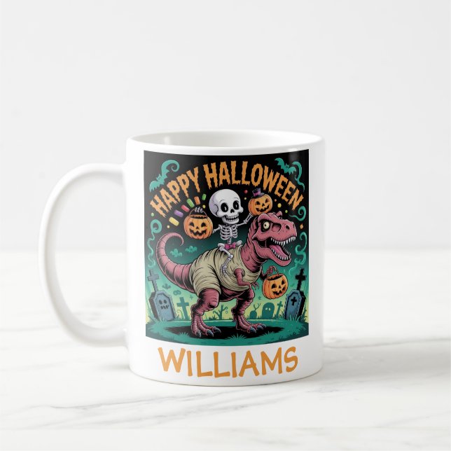 Mug Squelette sur T-Rex momie – Cavalier Dino effrayan (Gauche)