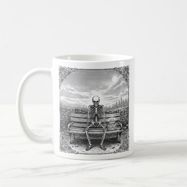 Mug Squelette triste avec gâteau d'anniversaire Cadeau (Gauche)
