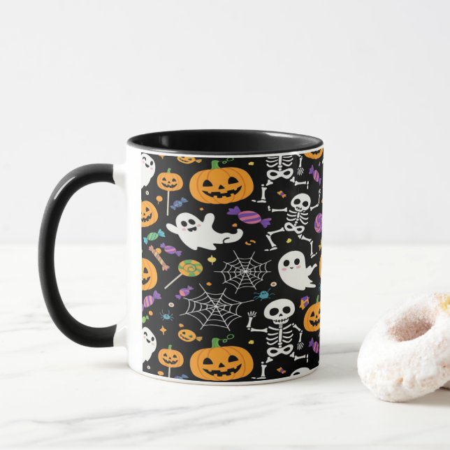 Mug Squelettes mignons et effrayants pour Halloween (Avec donut)