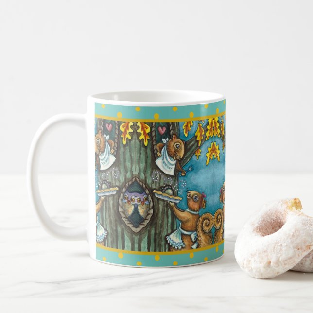 MUG SQUIRRELS & OWL THANKSGIVING, MAISON ACORN PIE (Avec donut)