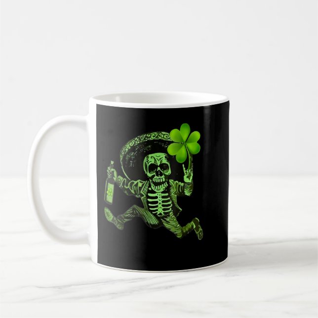 Mug St Patrick Day Skeleton Drinking Wine Clover Shamr (Gauche)