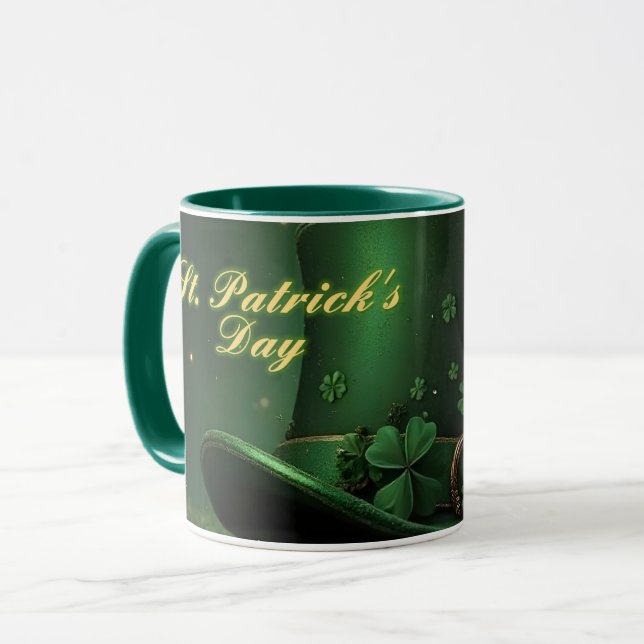 Mug St. Patrick’s Day Hat and Shamrock Design (Devant gauche)