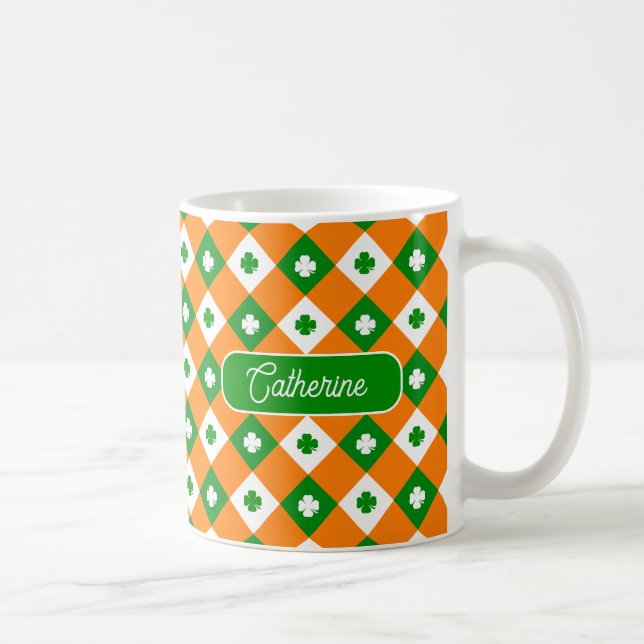 Mug St Patrick's Clover Green Orange Nom de la plaid (Droite)