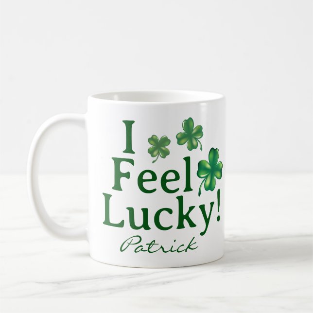 Mug St. Patrick's Day I Feel Lucky Green Shamrock Trio (Gauche)