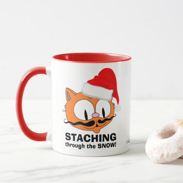 Mug Staching dans la neige ! Chat à moustache humouris (Avec donut)
