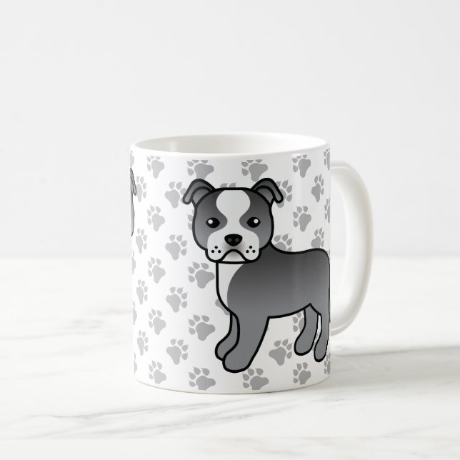 Mug Staffordshire Bull Terrier bleu et blanc (Devant droit)