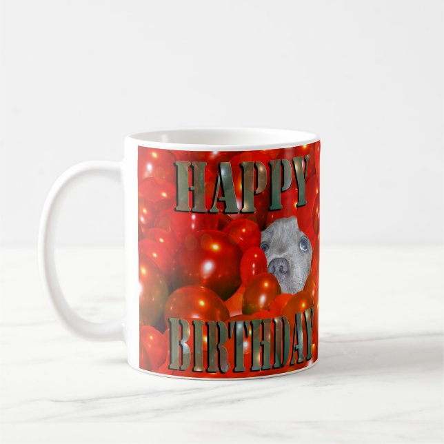 Mug Staffordshire Chiot Souhaits Anniversaire, (Gauche)