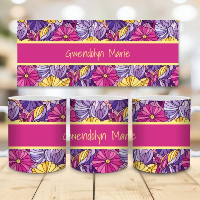 Mug Stained Glass Abstract Purple Yellow Pink (Créateur téléchargé)