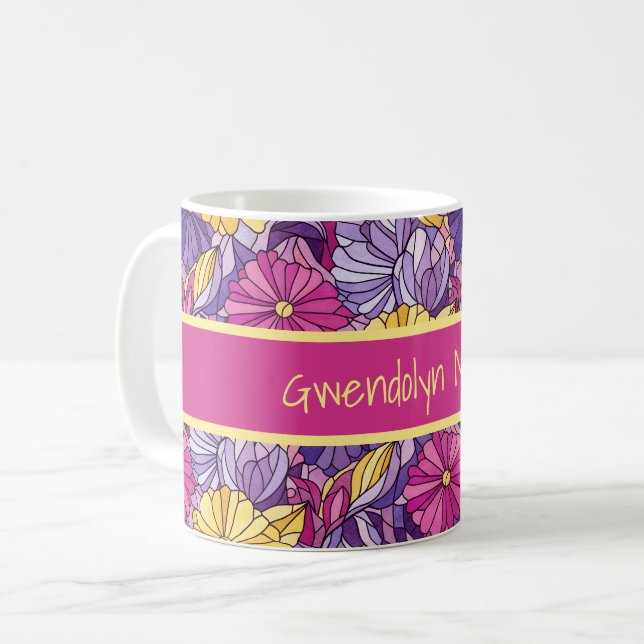 Mug Stained Glass Abstract Purple Yellow Pink (Devant gauche)