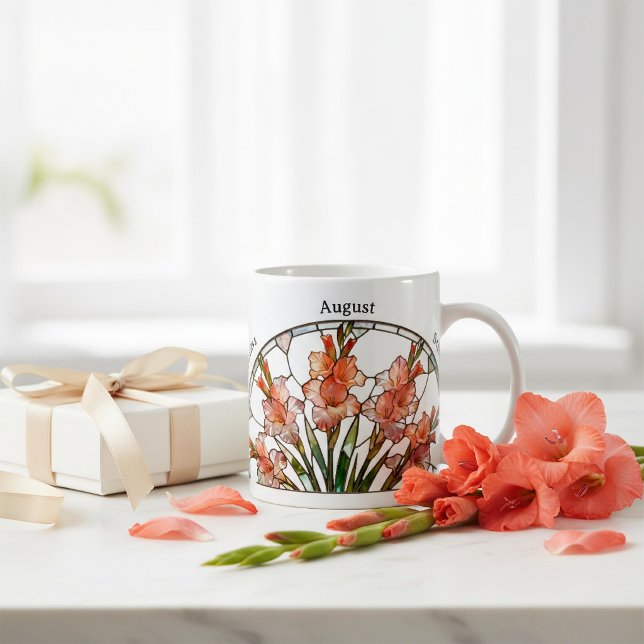 Mug Stained Glass Birth Flower August Gladiolus Name (Créateur téléchargé)