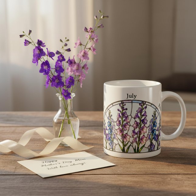 Mug Stained Glass Birth Flower July Larkspur Name (Créateur téléchargé)