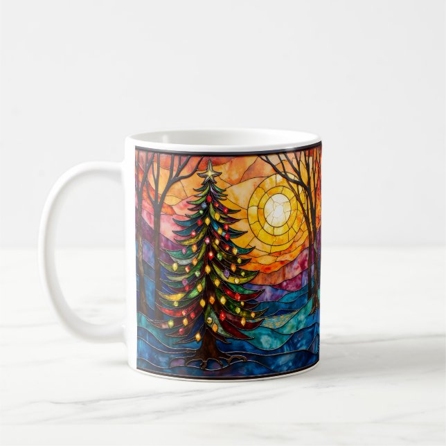 Mug Stained Glass Style Christmas Tree with Sun (Gauche)