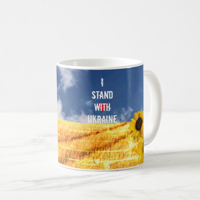 Mug Stand avec Ukraine jaune et bleu avec tournesol (Devant droit)