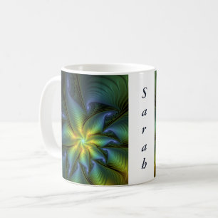 Mug Star Abstraite, Blue Green Golden Fractal Art Nom