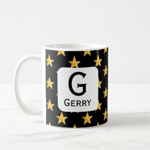 Mug Star Any Monogram Jaune Noir Prénom initial
