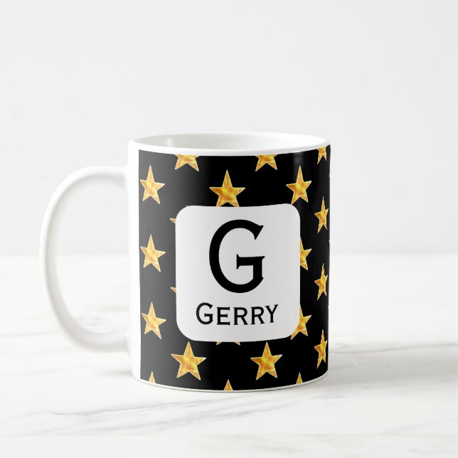 Mug Star Any Monogram Jaune Noir Prénom initial (Gauche)