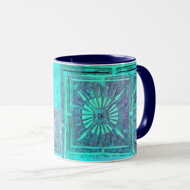 Mug STAR DU MATIN Pawnee Aqua Blue Turquoise Monogramm (Devant droit)