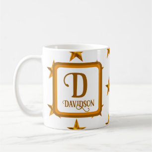 Mug Star Monogram Initial Orange Gold Nom de famille
