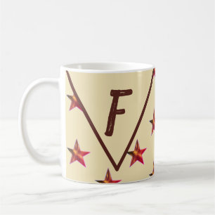 Mug Star Monogram Red Tan Keepsaké famille initiale