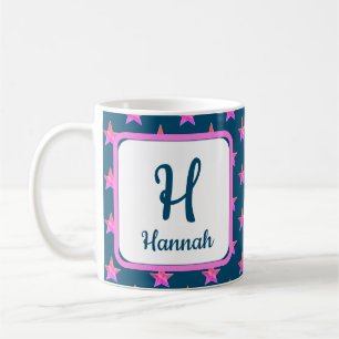 Mug Star Pink Blue Vivid Prénom Monogramme Initial