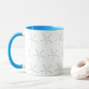 Mug Starfish Motif Turquoise Ciel Bleu Blanc Nautique 