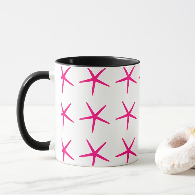Mug Starfish Motifs Rose Blanc Noir Nautique Cute (Avec donut)