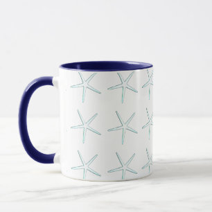 Mug Starfish Motifs Turquoise Bleu Blanc Nautique Cute