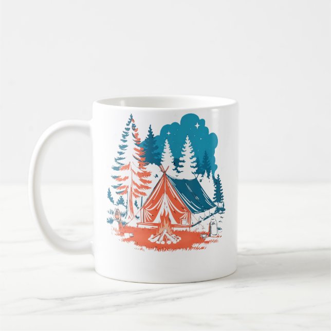 Mug Starlit Camping Tent Campfire And Pine Trees Adven (Gauche)