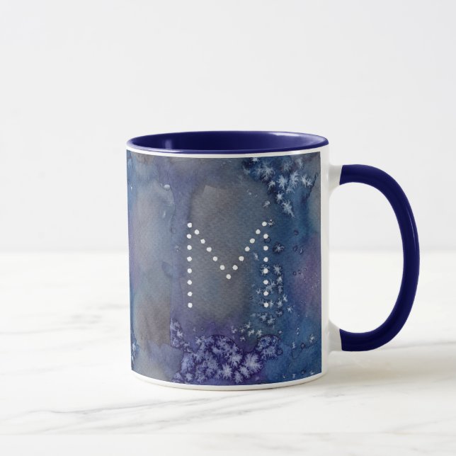 Mug Stars célestes Nom Monogramme Aquarelle bleue (Droite)