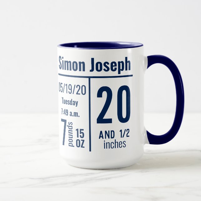 Mug Statistique de naissance de bébé garçon bleu marin (Droite)