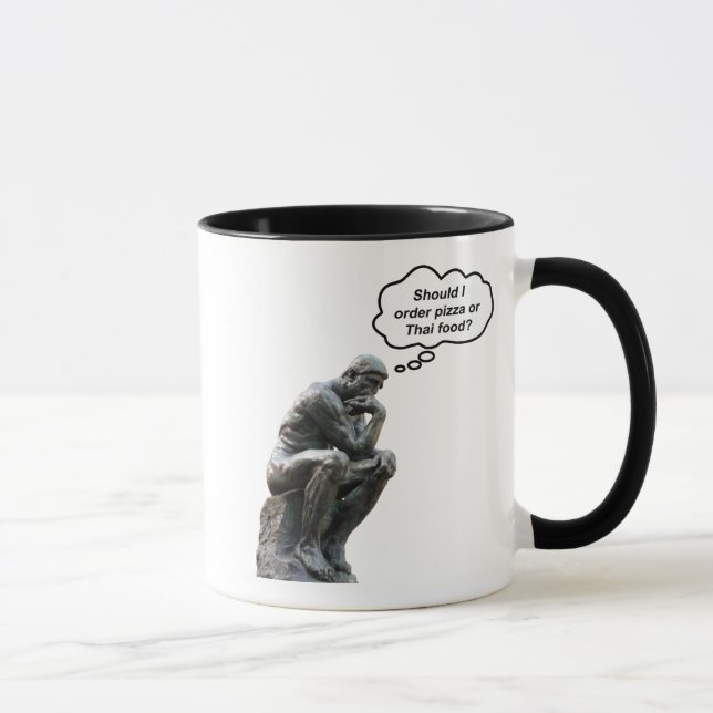 Mug Statue drôle de Rodin Thinker - Pizza ou nourritur (Droite)