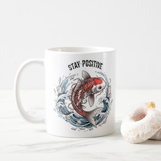 Mug Stay Positive - Japanese Koi Fish (Avec donut)
