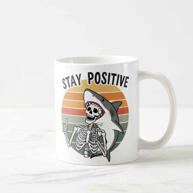 Mug Stay Positive Skeleton Shark Sunset (Droite)
