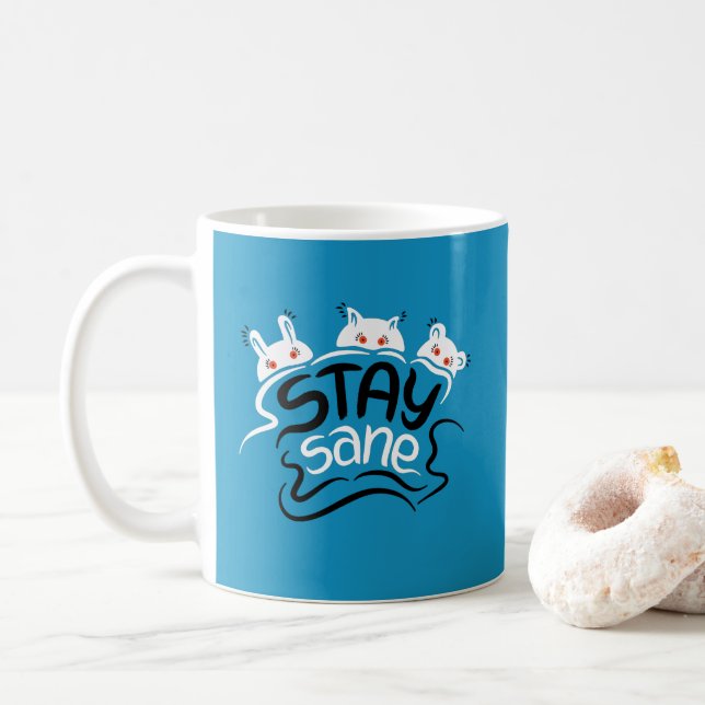 Mug Stay Sane Funny Madness Typographie (Avec donut)