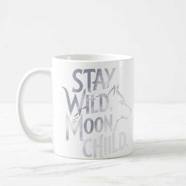 Mug "Stay Wild, Lune Child" Wolf Typographie Design (Gauche)