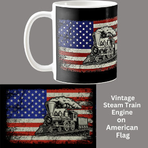 Mug Steam Train Engine Railroad on USA American Flag