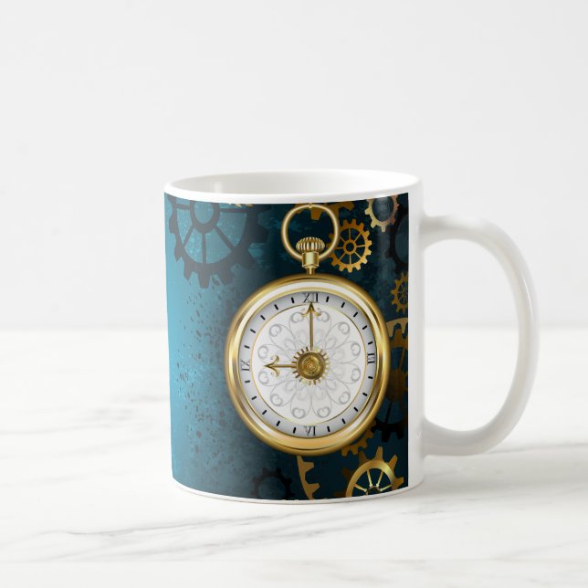Mug Steampunk Arrière - plan turquoise avec Gears (Droite)