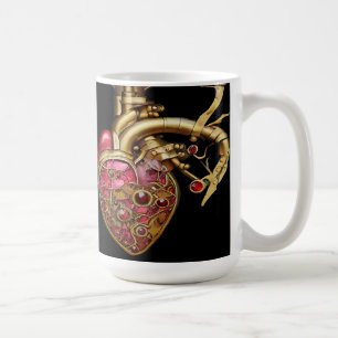 Mug Steampunk Coeur Anatomique rubis et engrenages